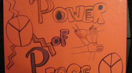A drawing of a hand with the words power of peace on it.