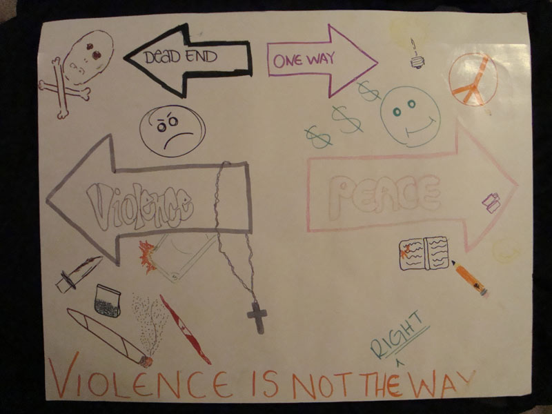 A drawing that says violence is not the way.