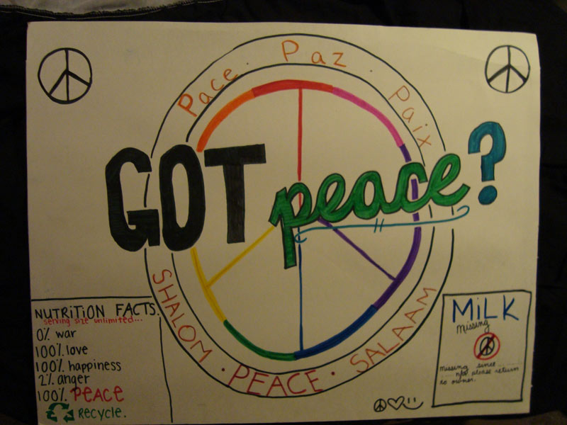 A sign that says got peace?.